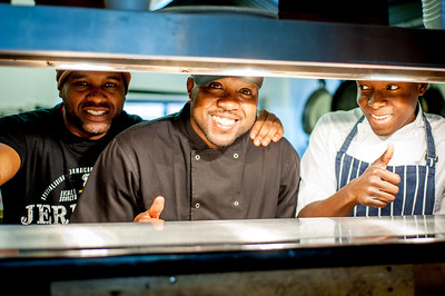 Title: Boscombe businesses
Author: Bournemouth Borough Council
Description: Three chefs standing inside their business